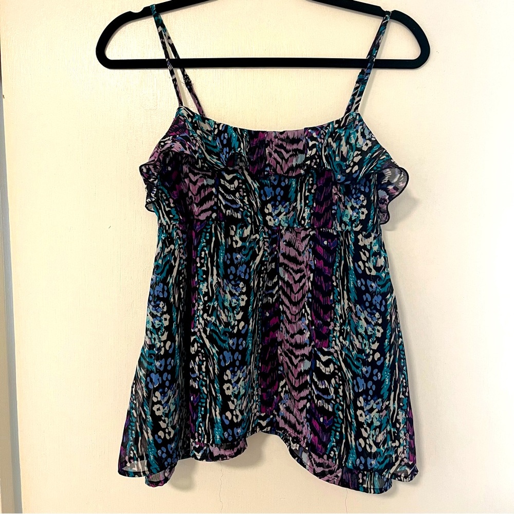 Candies flowy strap top. Multicolored animal print. Size L.